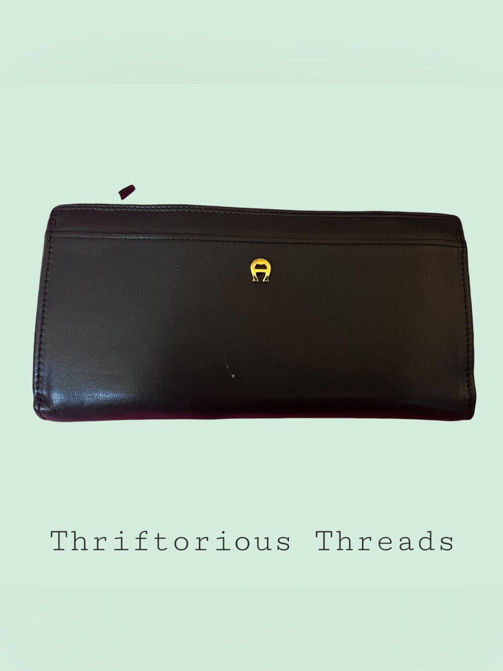 Etienne Aigner Black Leather Long Wallet with Gold Logo